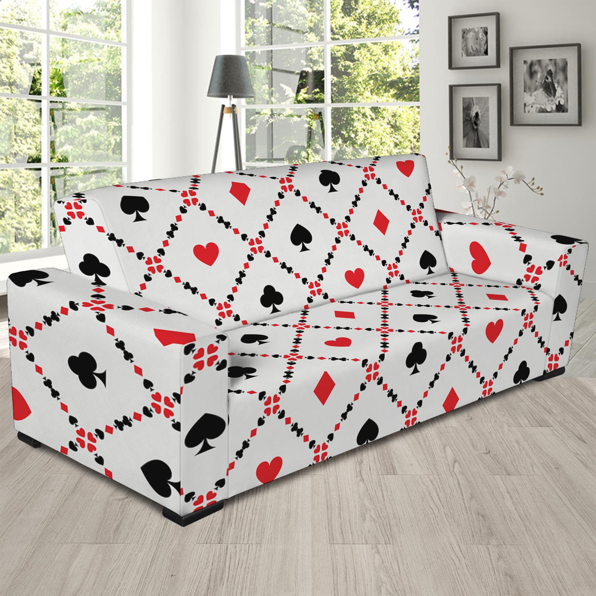 Poker Playing Card Suits Pattern Print Sofa Slipcover