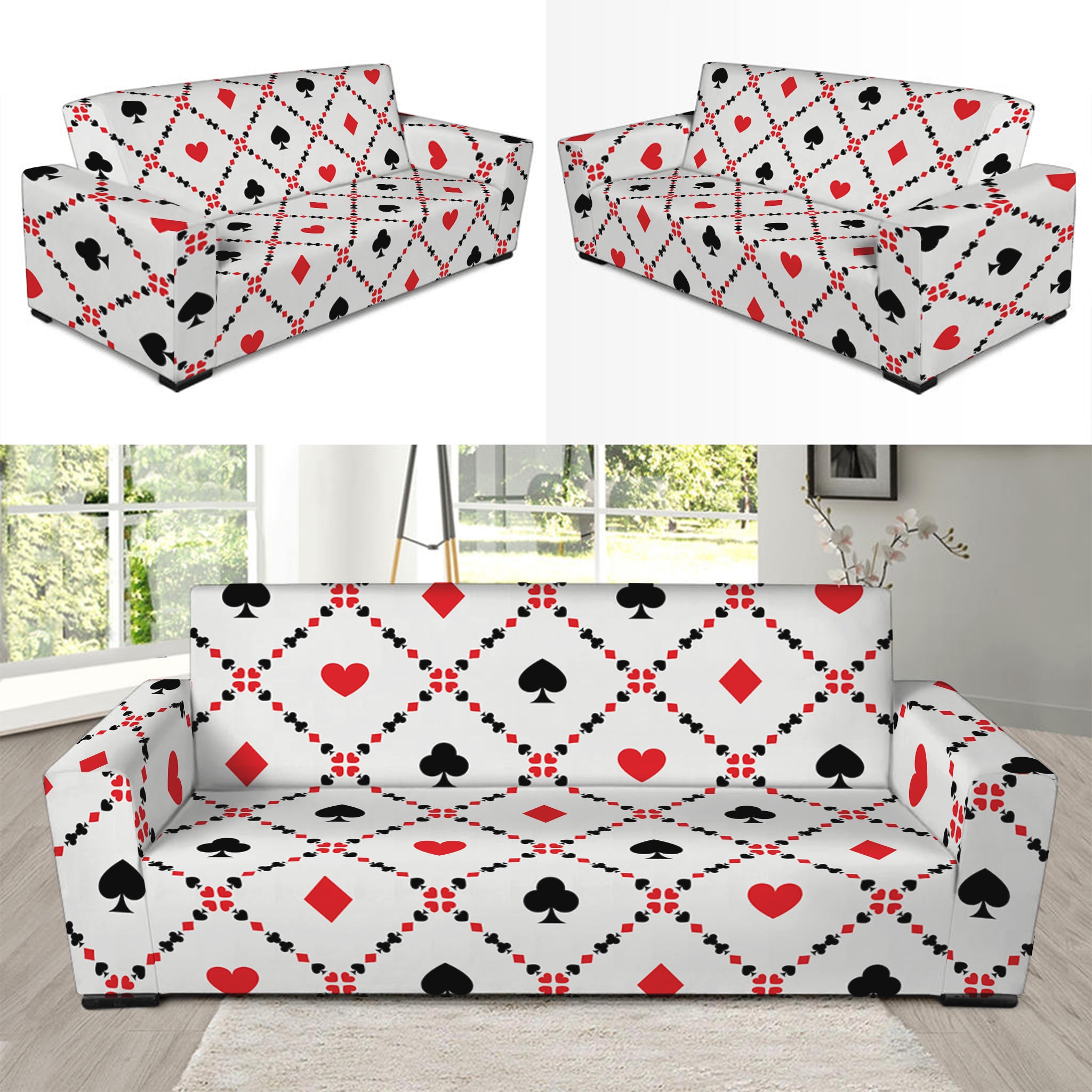 Poker Playing Card Suits Pattern Print Sofa Slipcover