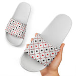 Poker Playing Card Suits Pattern Print White Slide Sandals