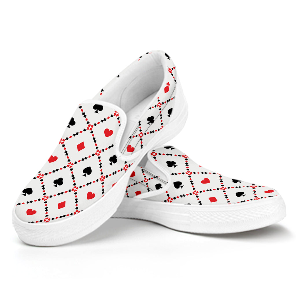 Poker Playing Card Suits Pattern Print White Slip On Shoes