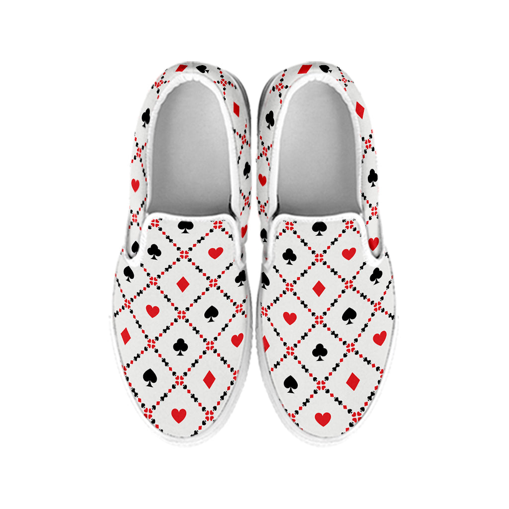 Poker Playing Card Suits Pattern Print White Slip On Shoes