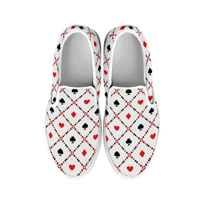 Poker Playing Card Suits Pattern Print White Slip On Shoes