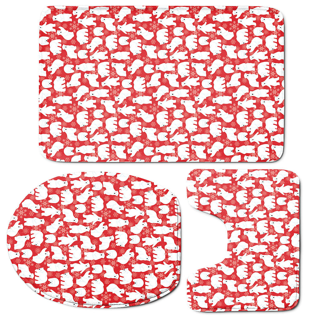 Polar Bear And Snowflake Pattern Print 3 Piece Bath Mat Set