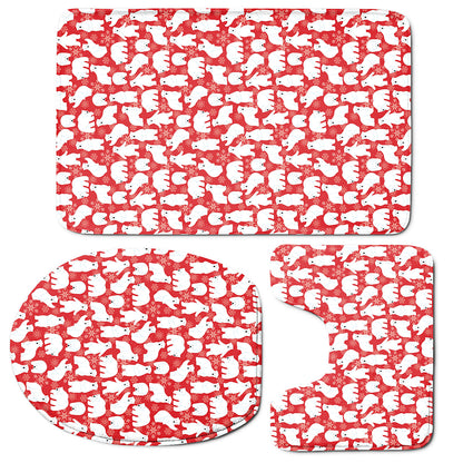 Polar Bear And Snowflake Pattern Print 3 Piece Bath Mat Set