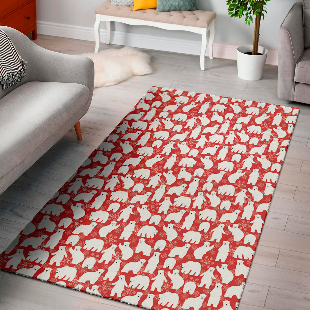 Polar Bear And Snowflake Pattern Print Area Rug