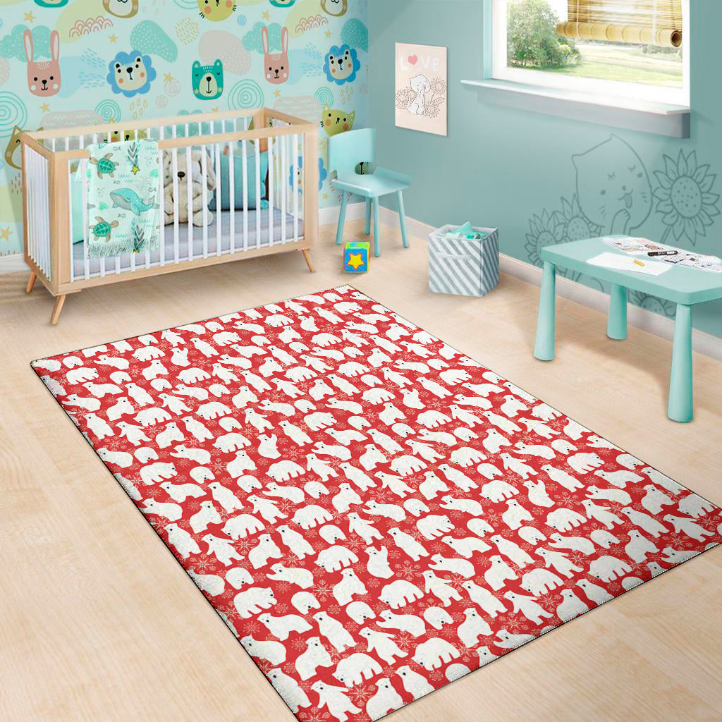 Polar Bear And Snowflake Pattern Print Area Rug