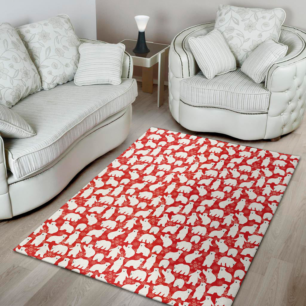 Polar Bear And Snowflake Pattern Print Area Rug