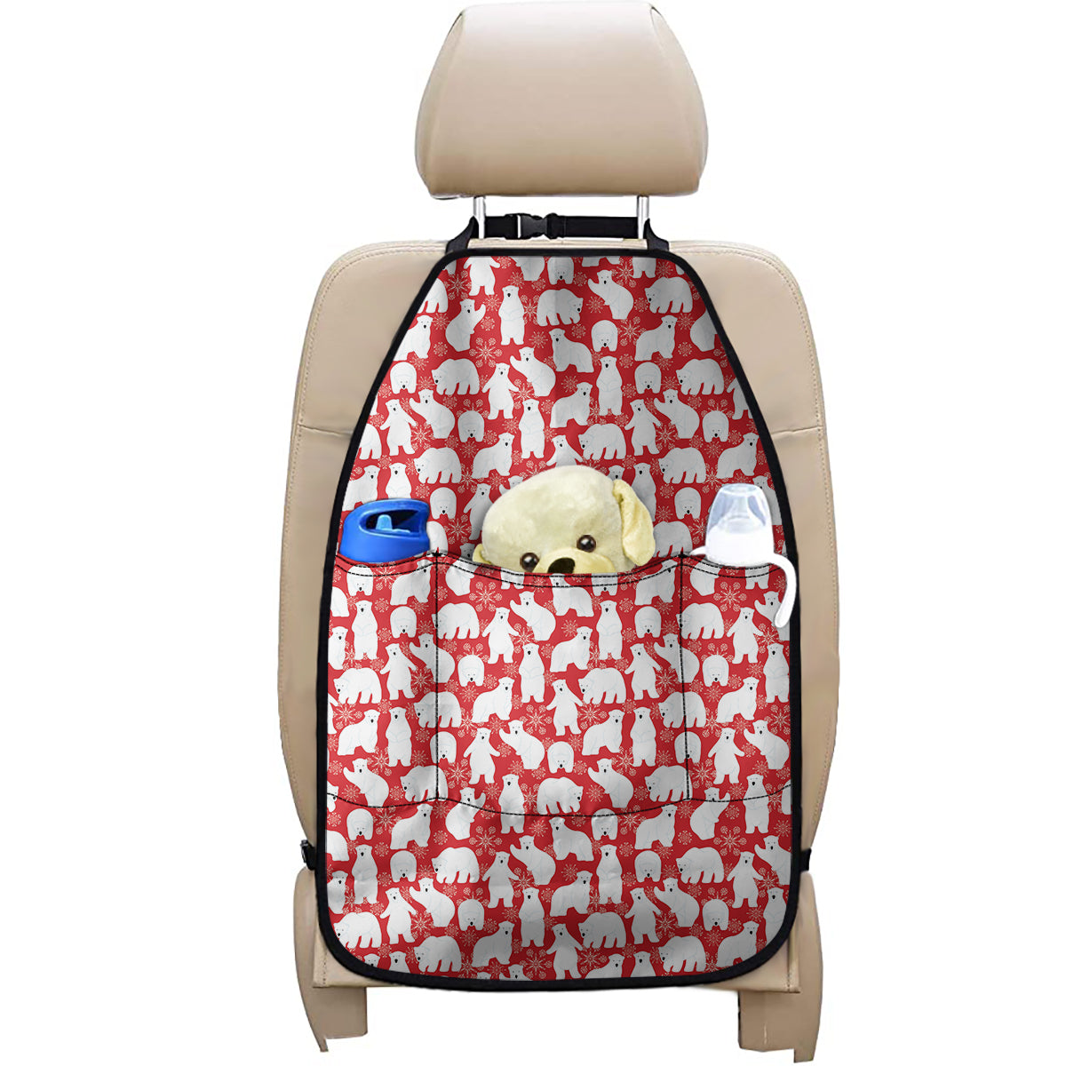 Polar Bear And Snowflake Pattern Print Car Seat Organizers