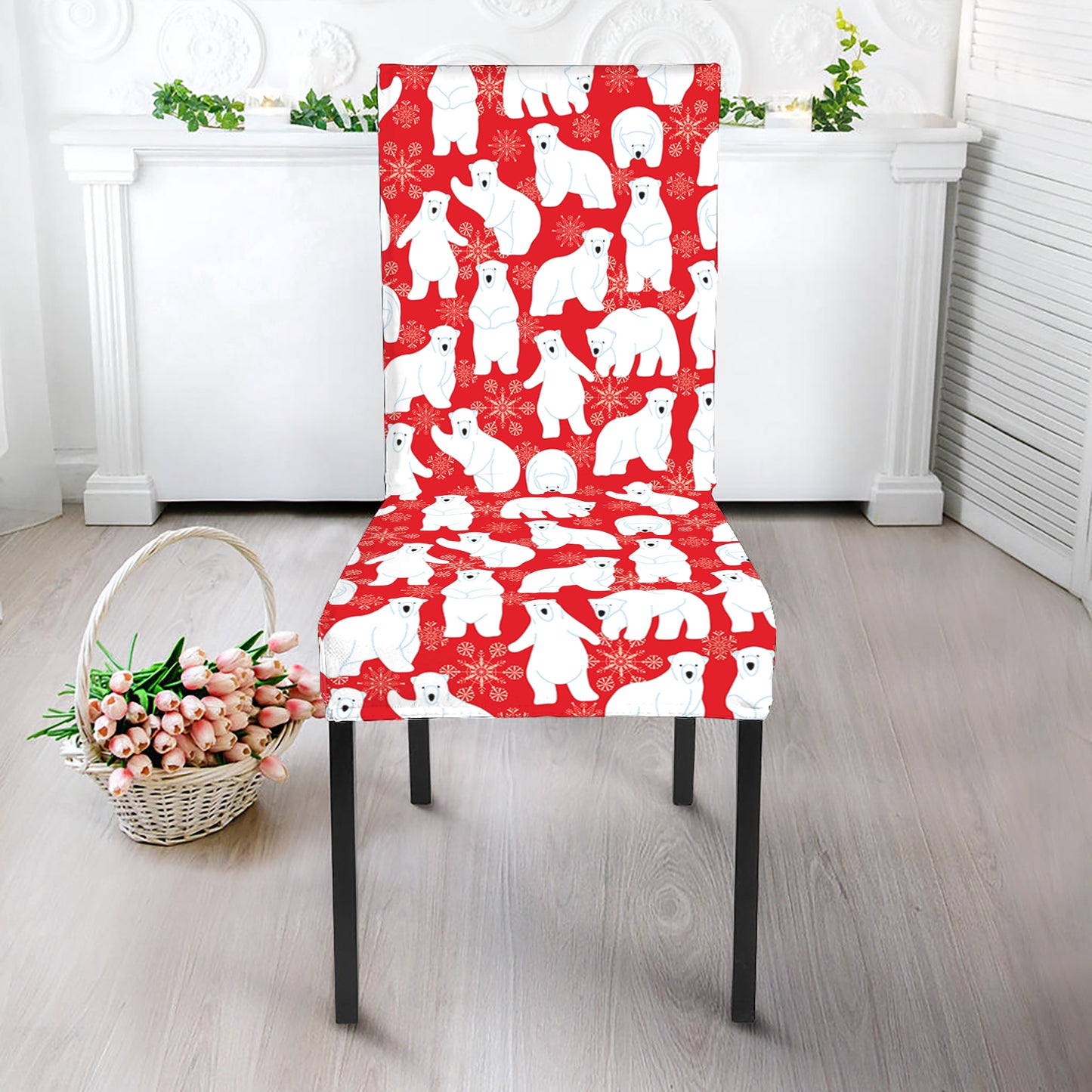 Polar Bear And Snowflake Pattern Print Dining Chair Slipcover