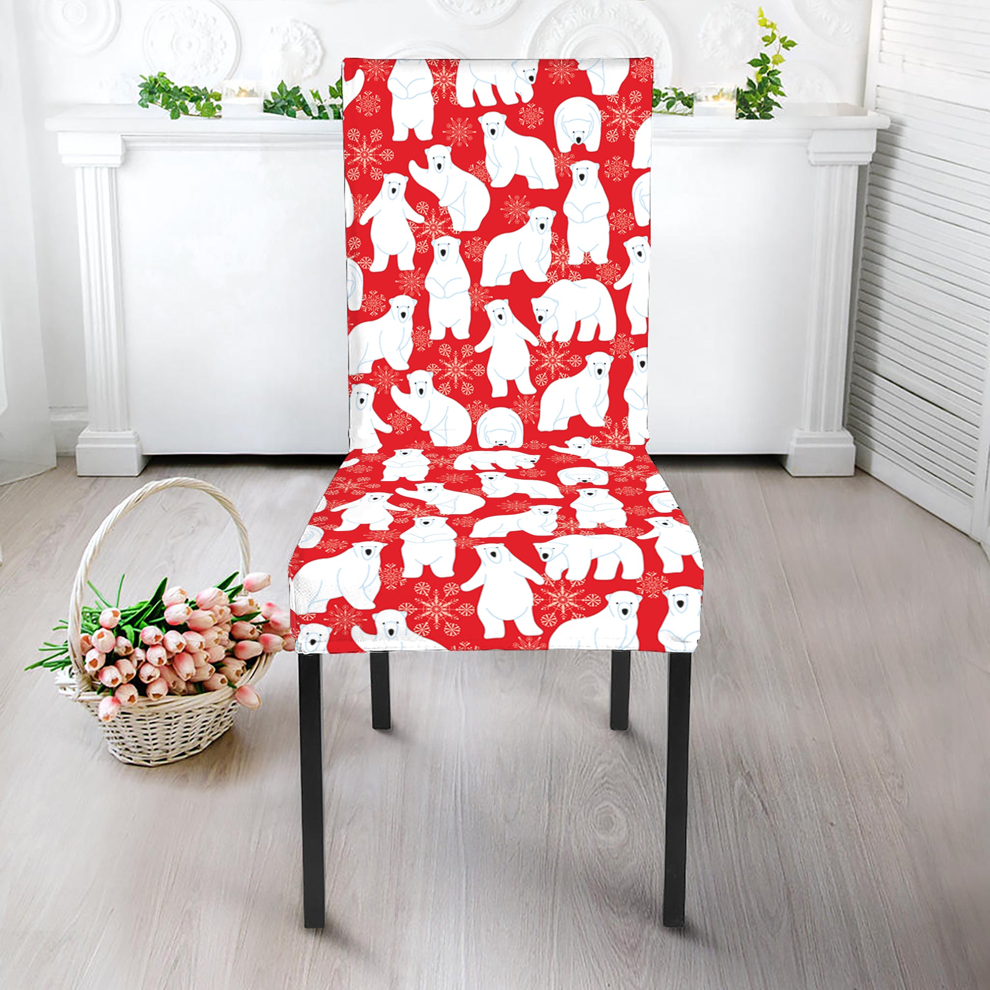Polar Bear And Snowflake Pattern Print Dining Chair Slipcover