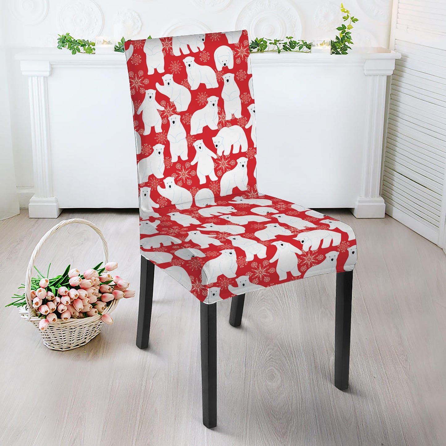 Polar Bear And Snowflake Pattern Print Dining Chair Slipcover