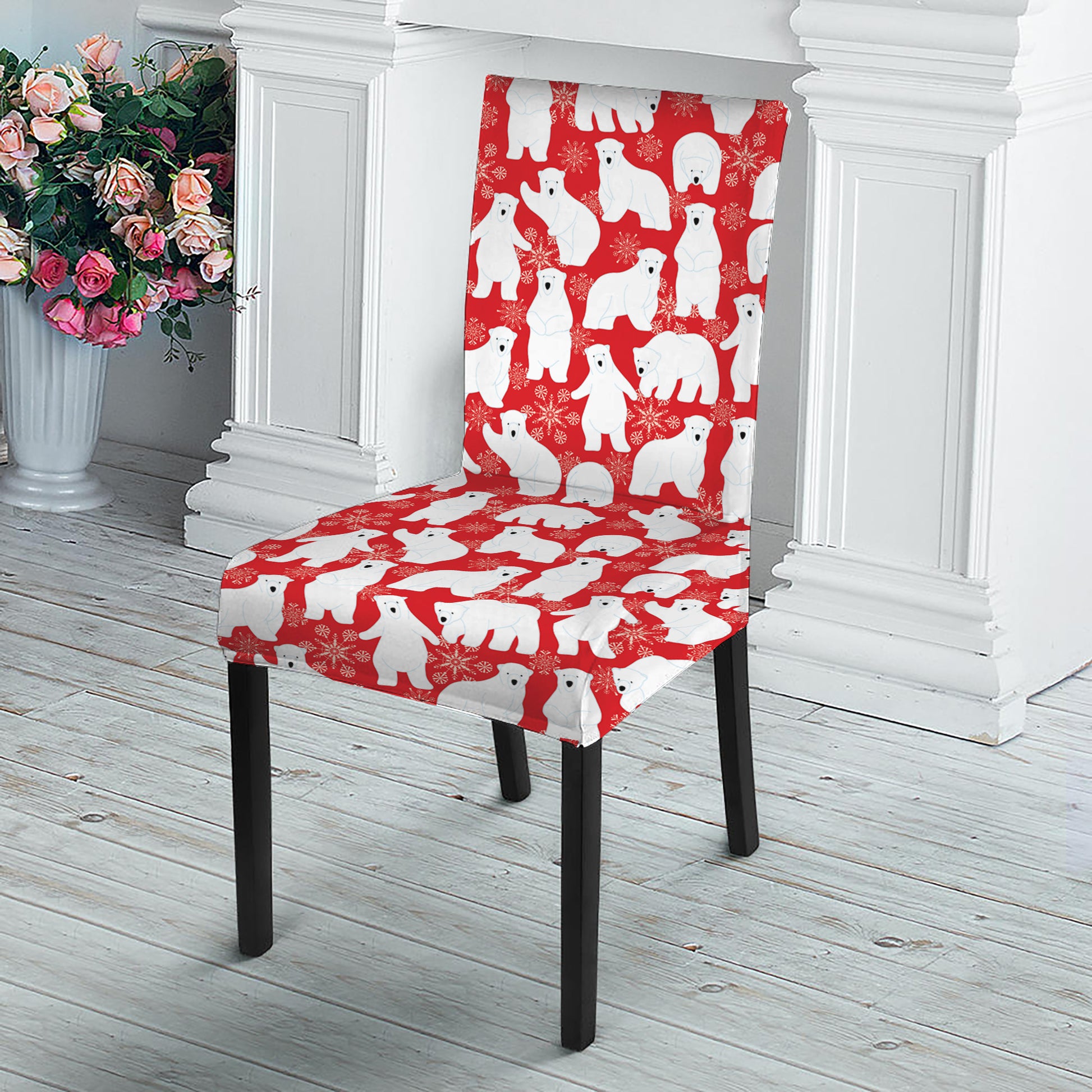 Polar Bear And Snowflake Pattern Print Dining Chair Slipcover