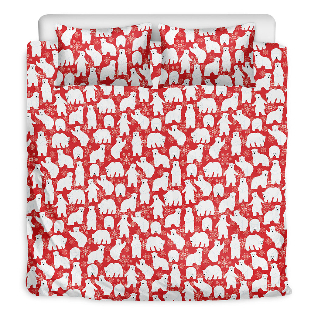 Polar Bear And Snowflake Pattern Print Duvet Cover Bedding Set