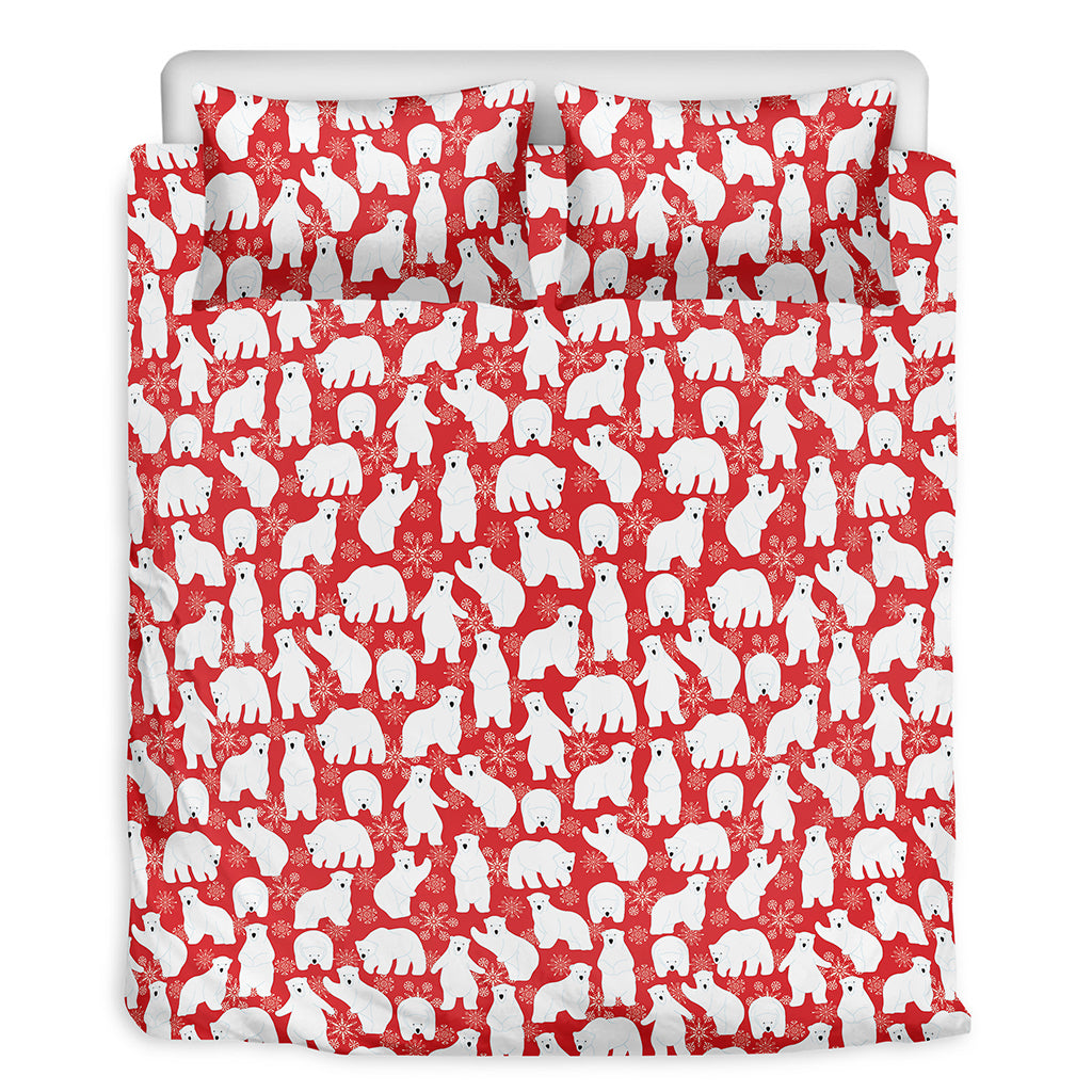 Polar Bear And Snowflake Pattern Print Duvet Cover Bedding Set
