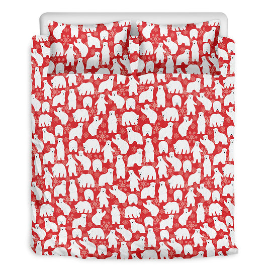 Polar Bear And Snowflake Pattern Print Duvet Cover Bedding Set