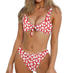 Polar Bear And Snowflake Pattern Print Front Bow Tie Bikini