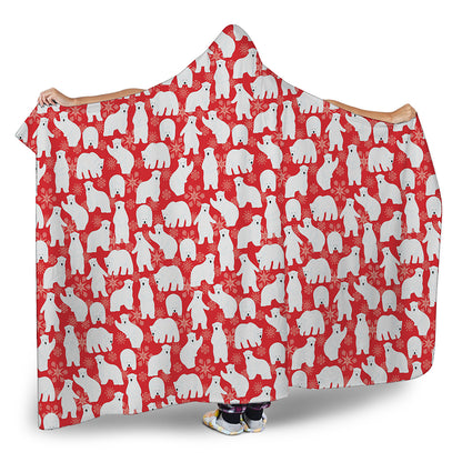 Polar Bear And Snowflake Pattern Print Hooded Blanket