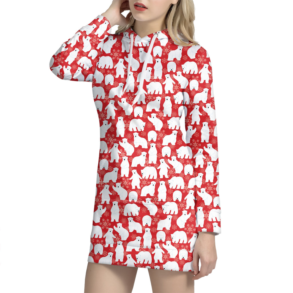 Polar Bear And Snowflake Pattern Print Hoodie Dress