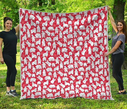 Polar Bear And Snowflake Pattern Print Quilt