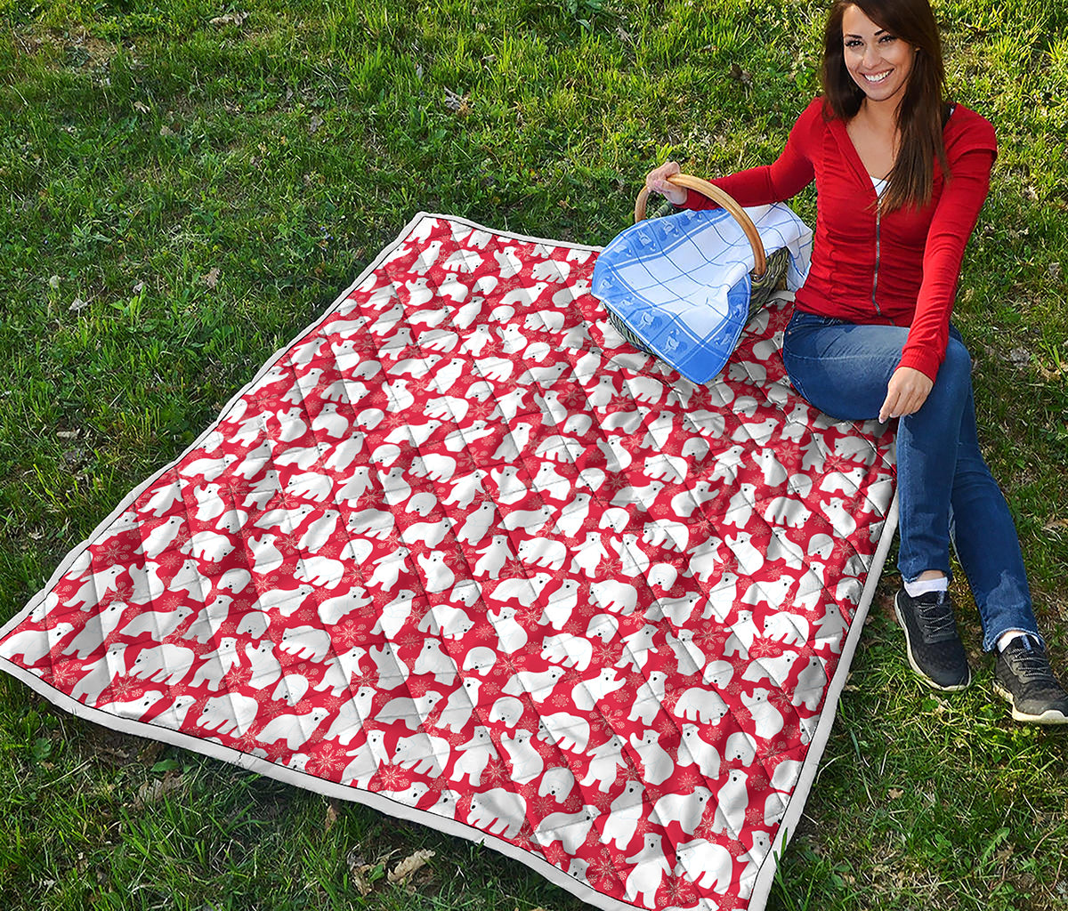 Polar Bear And Snowflake Pattern Print Quilt