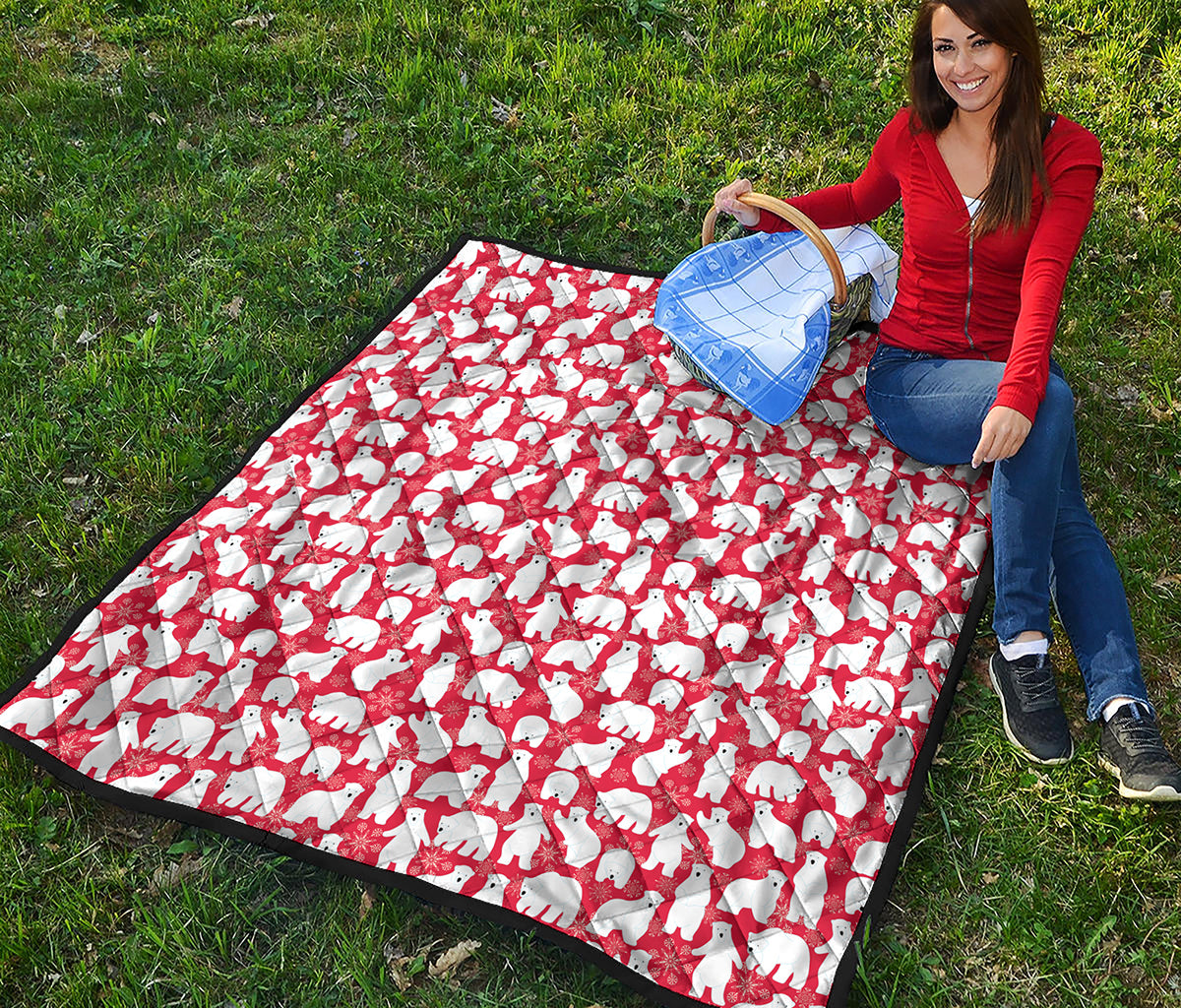 Polar Bear And Snowflake Pattern Print Quilt