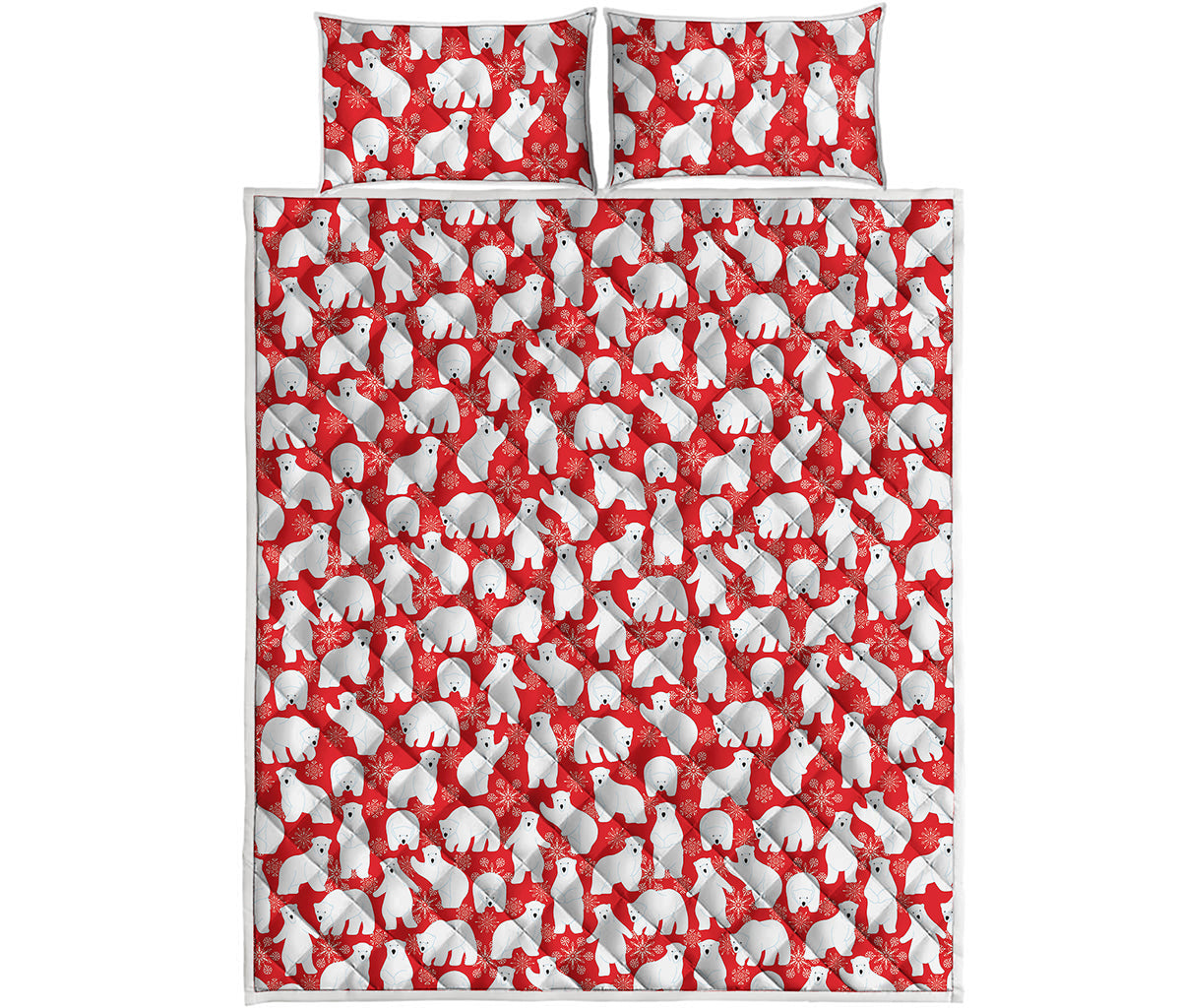 Polar Bear And Snowflake Pattern Print Quilt Bed Set