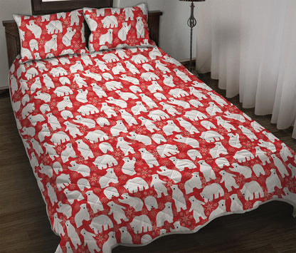 Polar Bear And Snowflake Pattern Print Quilt Bed Set