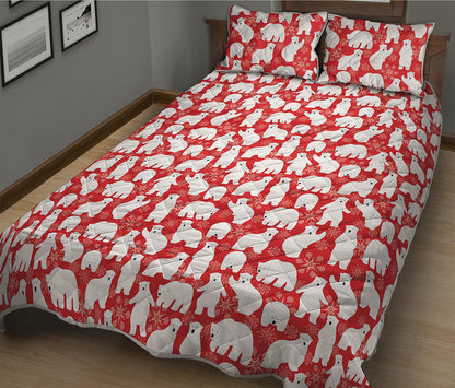 Polar Bear And Snowflake Pattern Print Quilt Bed Set