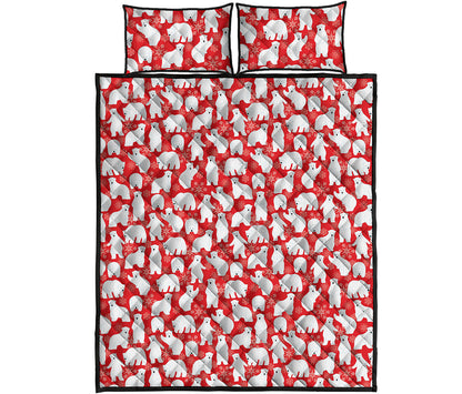 Polar Bear And Snowflake Pattern Print Quilt Bed Set