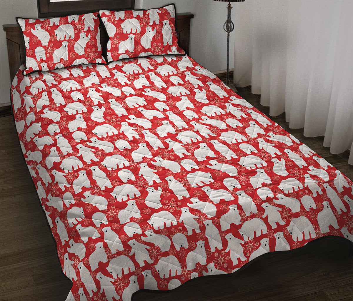 Polar Bear And Snowflake Pattern Print Quilt Bed Set