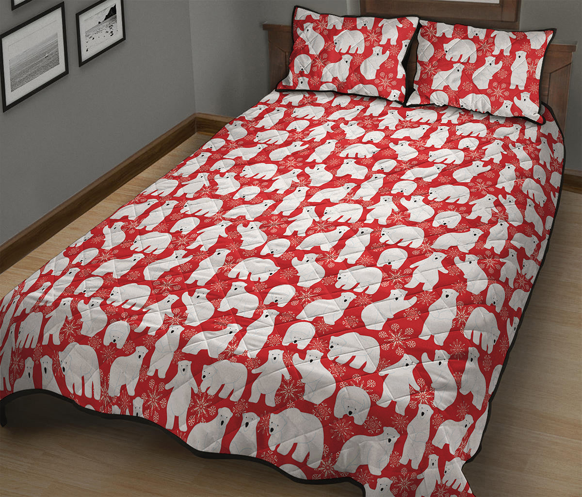 Polar Bear And Snowflake Pattern Print Quilt Bed Set