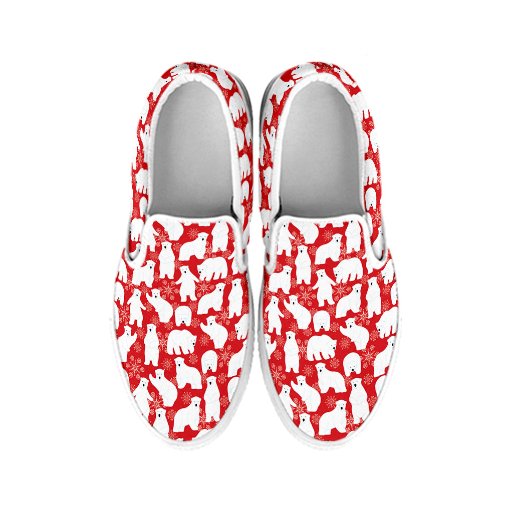 Polar Bear And Snowflake Pattern Print White Slip On Shoes