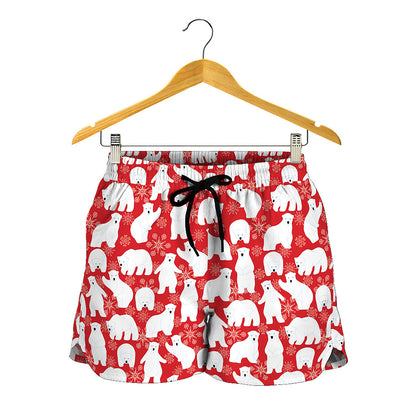Polar Bear And Snowflake Pattern Print Women's Shorts
