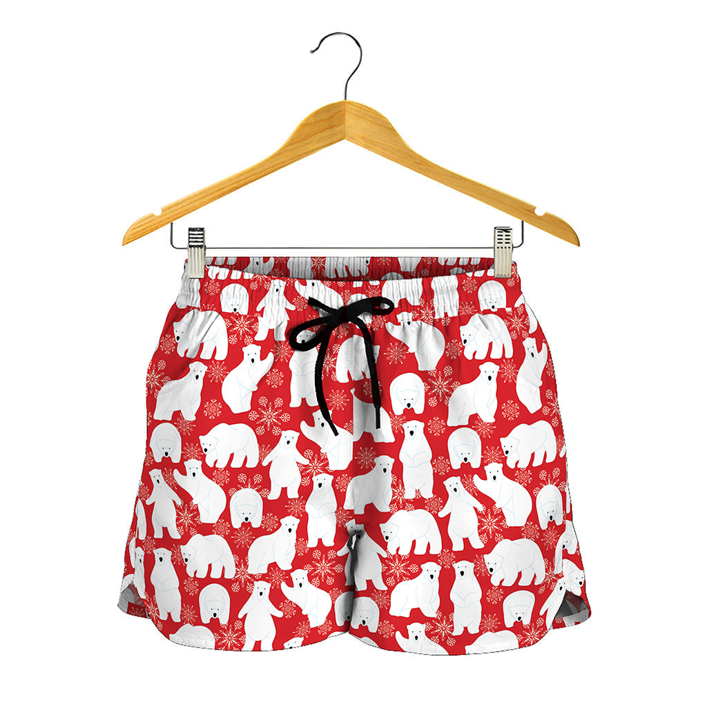 Polar Bear And Snowflake Pattern Print Women's Shorts