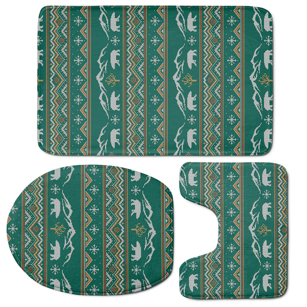 Polar Bear Knitted Pattern Print 3 Piece Bath Mat Set