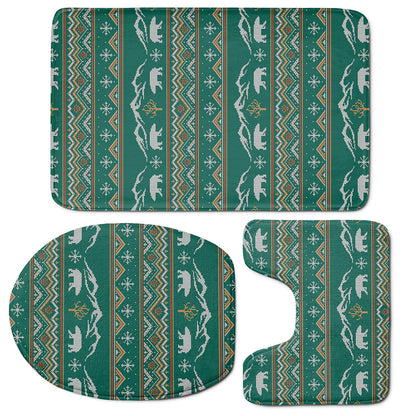 Polar Bear Knitted Pattern Print 3 Piece Bath Mat Set