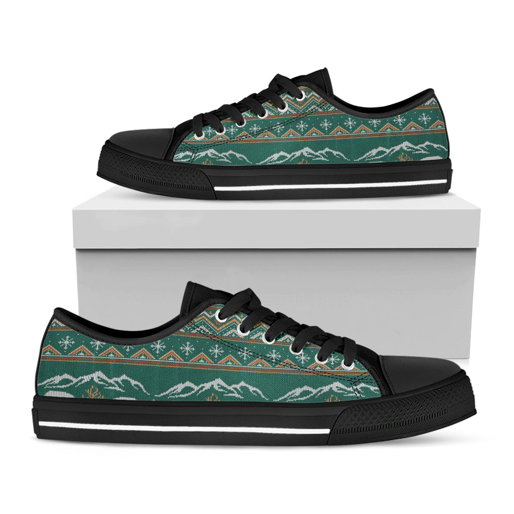 Polar Bear Knitted Pattern Print Black Low Top Shoes