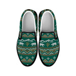 Polar Bear Knitted Pattern Print Black Slip On Shoes