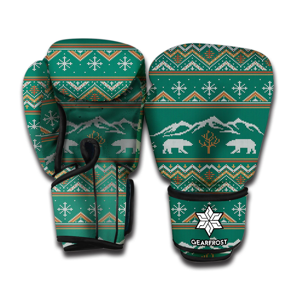 Polar Bear Knitted Pattern Print Boxing Gloves