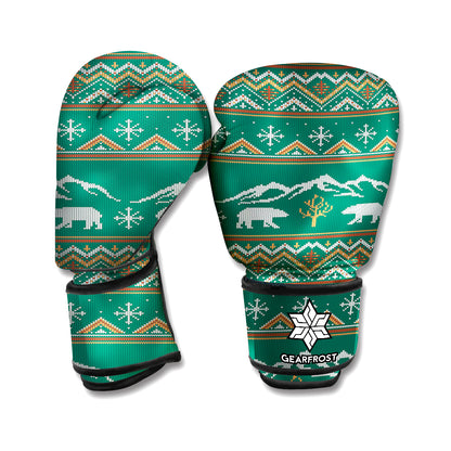 Polar Bear Knitted Pattern Print Boxing Gloves