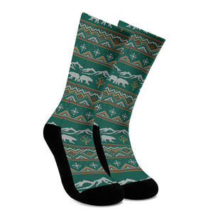 Polar Bear Knitted Pattern Print Crew Socks