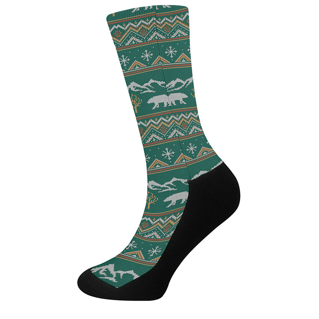 Polar Bear Knitted Pattern Print Crew Socks