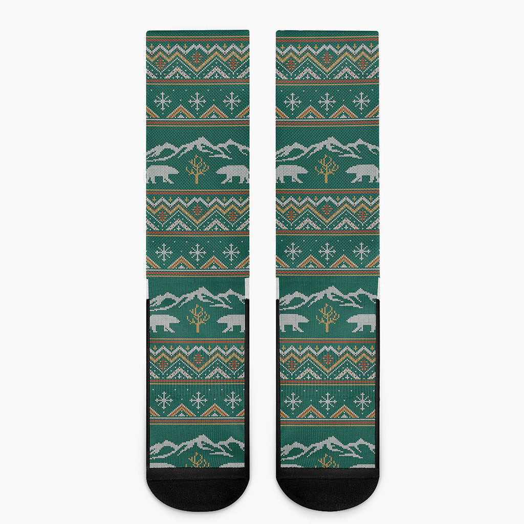 Polar Bear Knitted Pattern Print Crew Socks