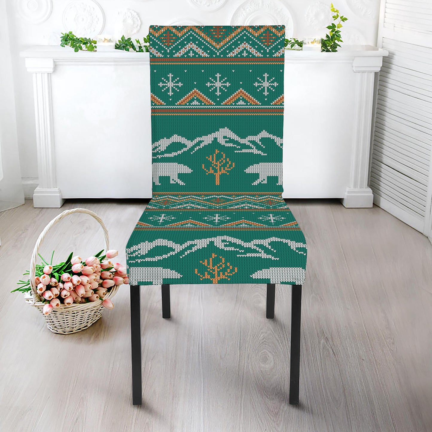Polar Bear Knitted Pattern Print Dining Chair Slipcover