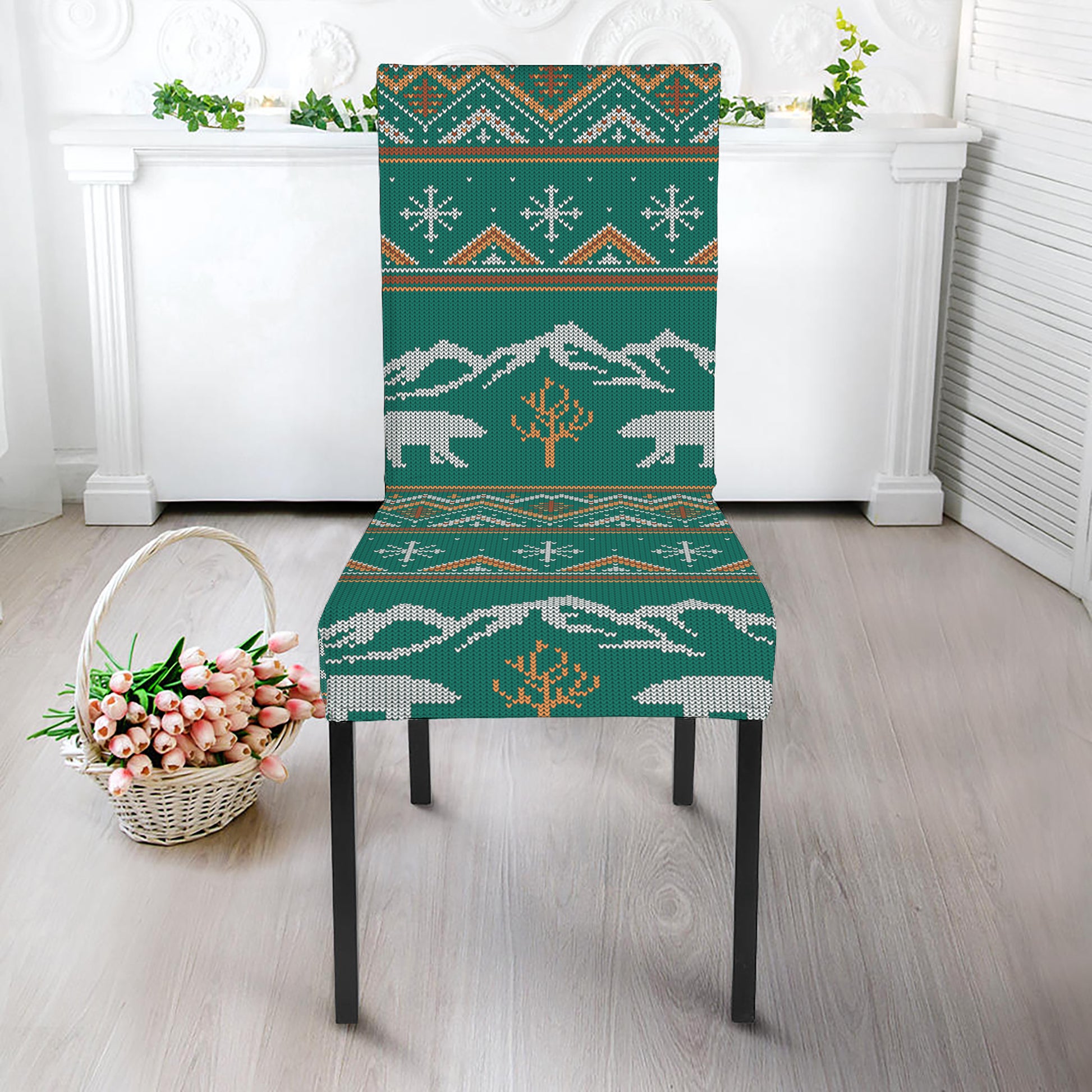 Polar Bear Knitted Pattern Print Dining Chair Slipcover