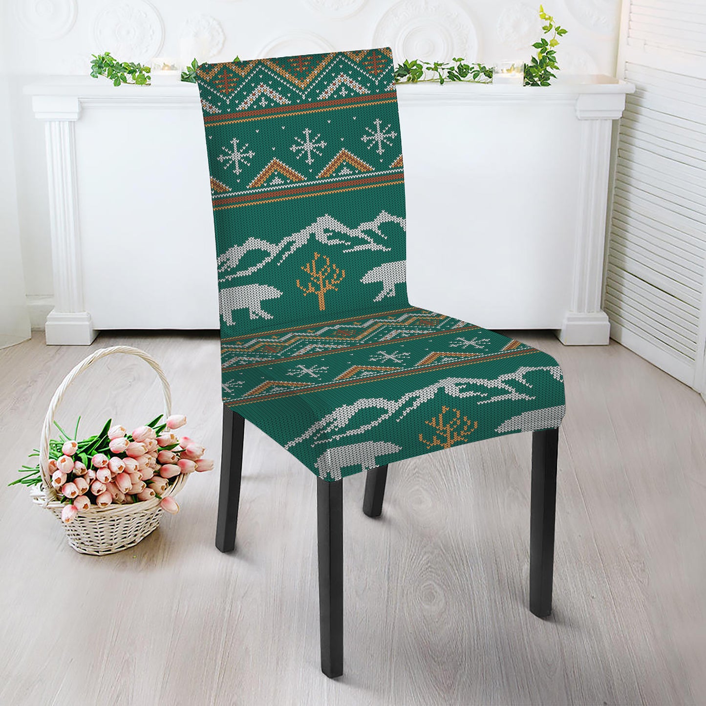 Polar Bear Knitted Pattern Print Dining Chair Slipcover
