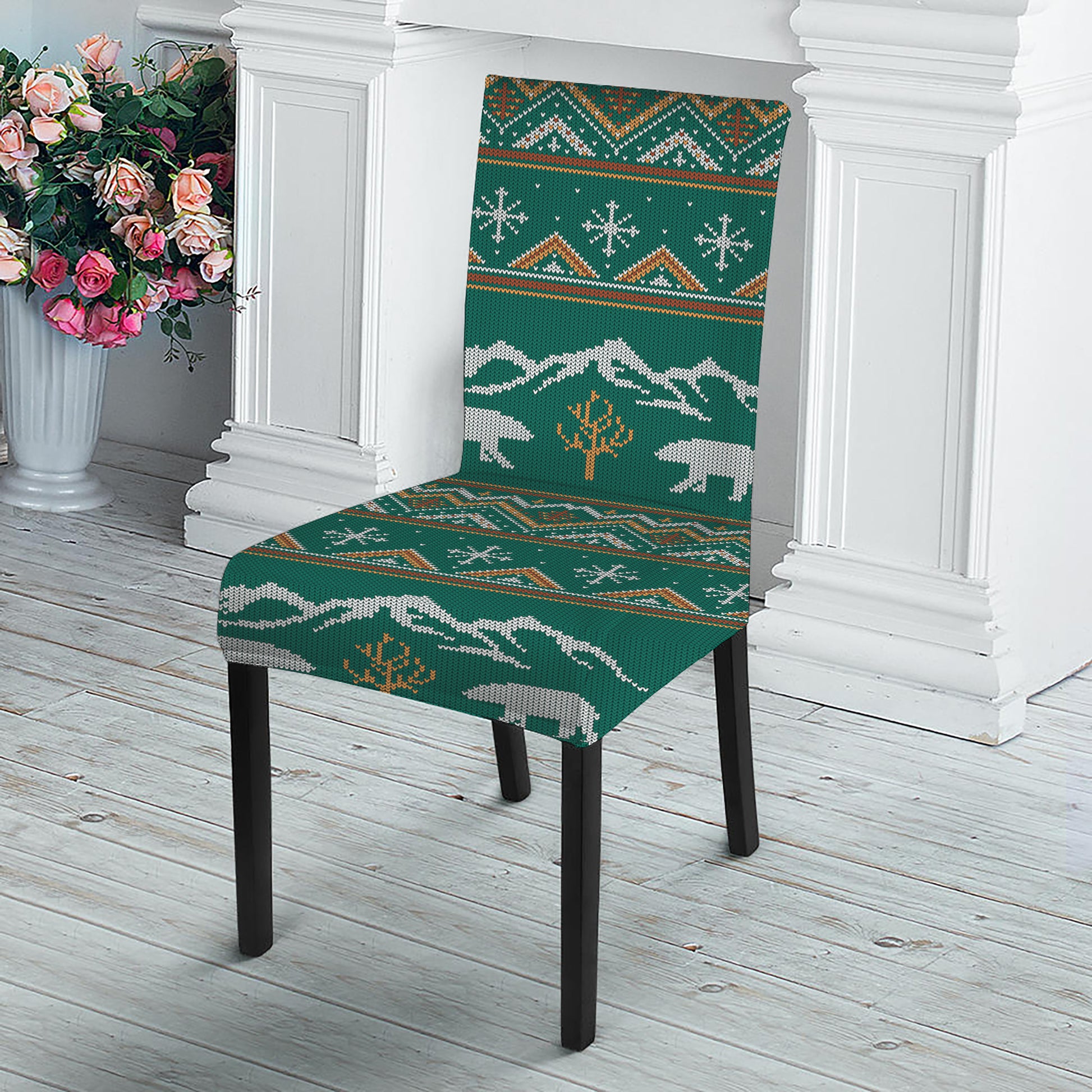 Polar Bear Knitted Pattern Print Dining Chair Slipcover