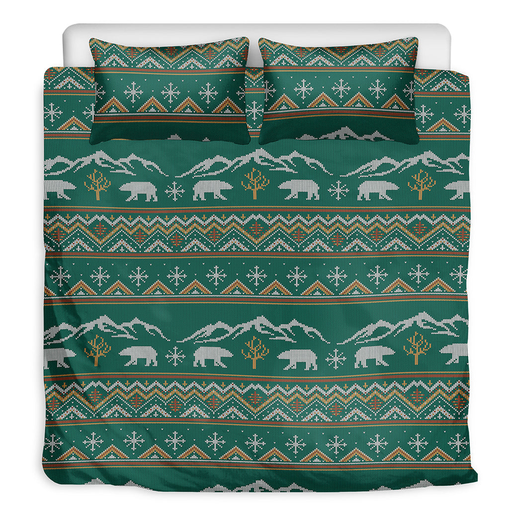 Polar Bear Knitted Pattern Print Duvet Cover Bedding Set