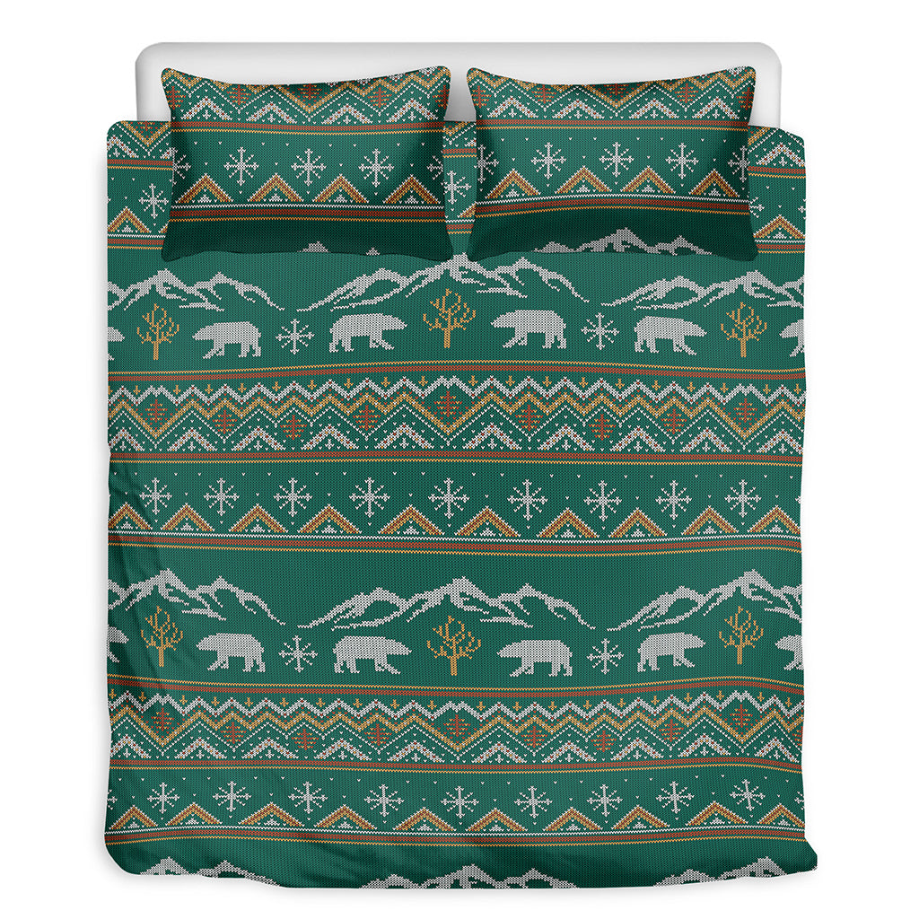 Polar Bear Knitted Pattern Print Duvet Cover Bedding Set