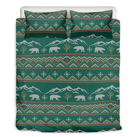 Polar Bear Knitted Pattern Print Duvet Cover Bedding Set
